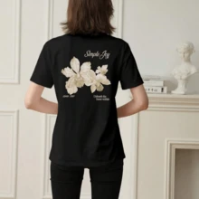 Women's 100% Cotton Floral T-Shirt, Simple Day Casual Summer X Back To School - 黑色 - 查看 3