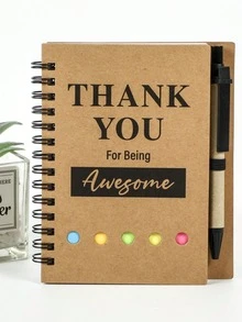 四合一螺旋笔记本套装，包含活页笔记本（带笔夹）、便签纸、书签和彩色索引标签，棕色纸封面，便携尺寸 4.1 英寸 x 5.3 英寸，适合日常记笔记。 - 升級款 - 查看 5