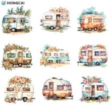 9pcs Camper Van Heat Transfer Vinyl Decals For DIY T-Shirt, Clothing, T-Shirt, Mask, Jeans, Backpack, Hat, Pillow, Personalized Style, Washable Heat Press Stickers - Campervan Heat Transfer Pattern - 9pcs - View 12