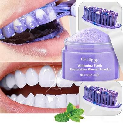 50g,Purple Whitening Powder, Quickly And Effectively Removes Tooth Stains, Whitens Teeth, Strengthens Tooth Roots, And Cleans Oral Odors. Daily Fresh Breath Care Powder.