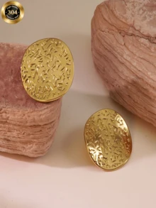 Đôi bông tai hình học cổ điển kiểu Pháp dành cho nữ - Bông tai đinh tán tròn xếp ly bằng thép không gỉ đa năng và sáng tạo. Bông tai đeo hàng ngày, bông tai kiểu Pháp, bông tai thép không gỉ, thiết kế hình học kiểu Pháp, bông tai chi tiết xếp ly, bông tai bền lâu, đinh tán chất lượng cao, phụ kiện thời trang nữ, phụ kiện cho nữ, trang sức nữ, phụ kiện vàng, ngày lễ Thánh Patrick. - Vàng - Xem 1