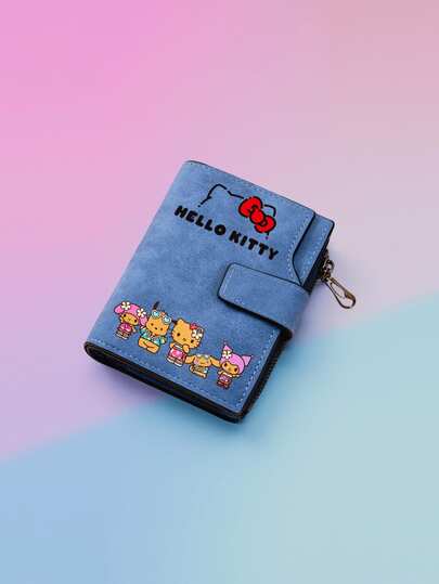 1PC PU Leather Mini Bifold Wallet, Cute Cartoon Style Short Wallet With Multiple Card Slots, Zipper Coin Pocket & Cash Storage For Daily Use & Gift, Hello Kitty/Kuromi/Cinnamoroll/Pochacco Short Wallet, Multi-Functional Large Capacity Card Holder, Cute Daily Portable Storage Wallet