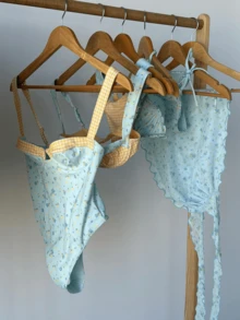 Women's Fashion Plaid & Ditsy Floral One-Piece Swimsuit - Multicolor - View 1