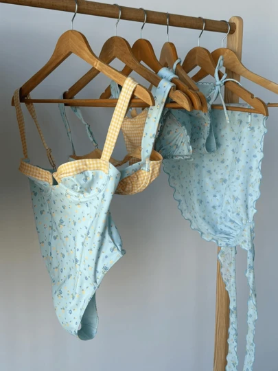 Women's Fashion Plaid & Ditsy Floral One-Piece Swimsuit