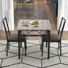 Juego de comedor de 3 piezas para 2, mesa de cocina industrial de madera y 2 sillas acolchadas de cuero sintético con estructura de metal para espacios pequeños, apartamentos y cocinas. - Gris - Ver 5