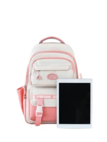 新款时尚简约大容量背包，适合上学、旅行及各种场合 - 粉色 - 查看 2