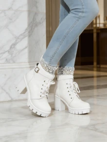 Women's Gothic Lace Up Ankle Booties Chunky Platform High Heel Boots Block Heel With Zipper Buckle Fashion Boots Party Dress Wedding Daily Commute Halloween Christmas Punk Boots For Women - trắng - Xem 2
