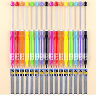 32/15支装畅销串珠自动铅笔，多色随机发货，DIY珠宝配件，创意文具，节日礼物，焦点珠