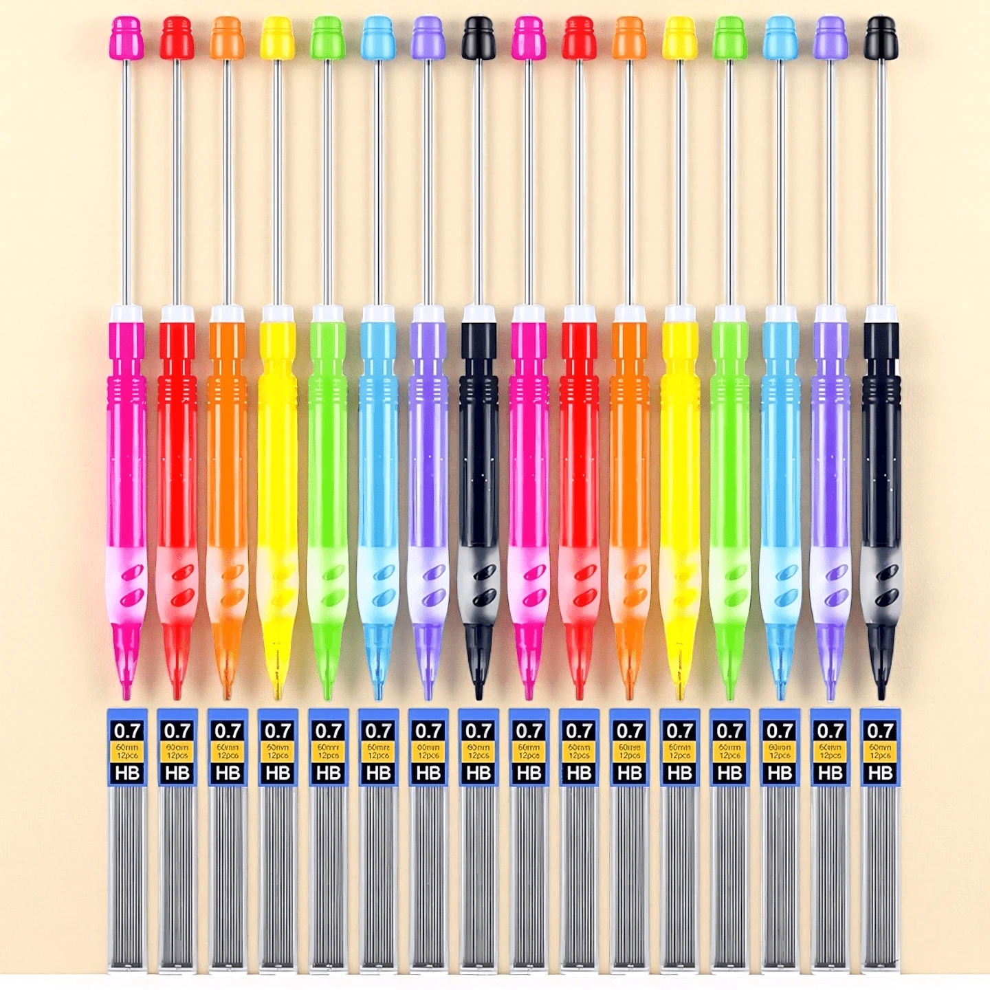 32/15pcs Pensil Otomatis Manik-Manik Terlaris, Pengiriman Acak Berbagai Warna, Aksesoris Perhiasan DIY, Alat Tulis Kreatif, Hadiah Liburan, Manik-Manik Fokus - Set Campuran - View 1