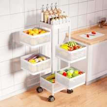 Portable Rotating Storage Rack With Wheels, Available In Two Colors / Smooth Rotation For Easy Access / Silent Rolling, Non-Disturbing / For Bedroom Makeup / Study Stationery / Balcony Plants / Rotating Storage Shelf / Silent Mobile Rack / Bedroom - White - View 3