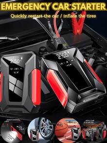 1 Peça Auxiliar de Partida Portátil para Carro, Equipado com Compressor de Ar, Luz LED de Emergência e Fonte de Alimentação, Pode Inflar Pneus, Bolas, etc. Rapidamente. Pode Carregar Rapidamente Telefones, Laptops, Carros, Caminhões, RVs, etc. Inclui Bolsa de Armazenamento, Carregador de Bateria de Carro | Bateria de Alta Qualidade | Funções Avançadas! Melhor Ferramenta de Emergência! - Multicolorido - Visão 4
