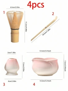 1pc/5pcs Matcha Tea Set, Ceramic Matcha Bowl, Matcha Whisk, Tea Ceremony Accessories, Flower Shaped Salad Bowl - Multicolor - View 6