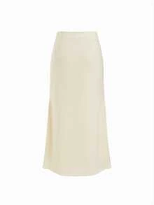 Women's Mid-Length Skirt, Soft And Smooth Fabric With Contrast Lace, Side Zipper Design, Elegant Casual Style, Suitable For Daily Wear, Dates, Shopping, Commuting, Holiday Outfits - Champagne - View 4