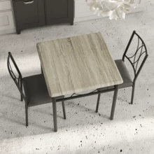 Esszimmertisch-Set für 2 Personen, quadratischer Esstisch und PU-gepolsterte Stühle, Küchen- und Esszimmer-Set für 2, 3-teiliges Esszimmertisch-Set für kleine Apartments - Grau - Übersicht 10