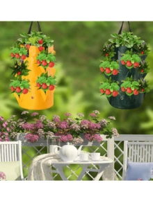 Hanging Planter Bag With Handle, Plastic Hanging Strawberry Planter Container, Foldable Planting Bag For Vegetables, Flowers, Herbs And Plants - Multicolor - View 3