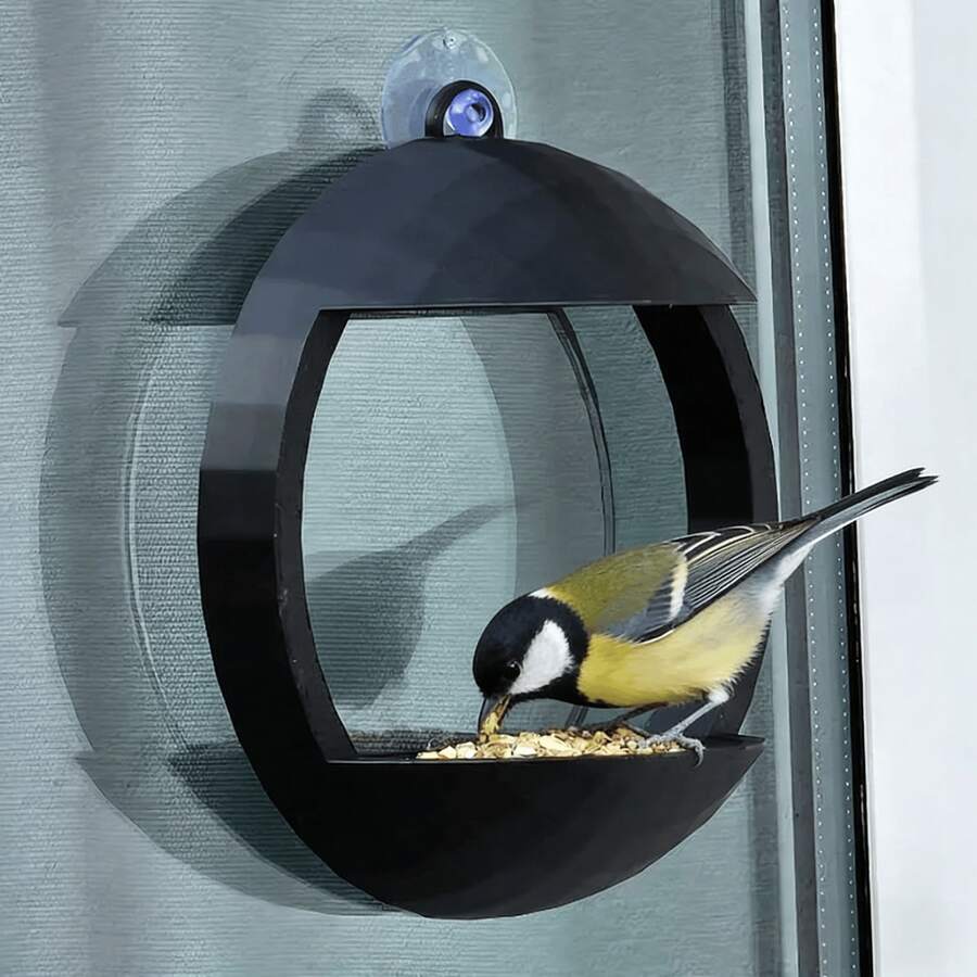 Máng cho chim ăn gắn cửa sổ có giác hút, trạm cho chim hoang dã ăn ngoài trời trong suốt, khay đựng hạt treo dễ vệ sinh dành cho người yêu chim, trang trí sân vườn.