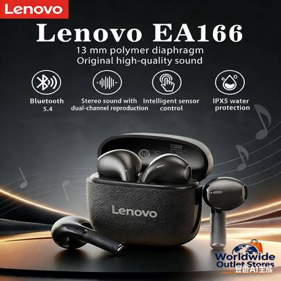  Tai nghe Bluetooth Lenovo EA166 Âm thanh HD Cuộc gọi thông minh Siêu rõ ràng Khử tiếng ồn Chống nước IPX5 Độ trễ thấp Tai nghe thể thao Âm nhạc Âm thanh vòm Tai nghe không dây Bluetooth chính hãng Lenovo