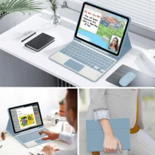 适用于三星 Galaxy Tab / iPad / Redmi iPad SE 的键盘保护套，带可拆卸充电蓝牙键盘 (280mAh) 和触摸板，含笔槽（雾蓝色） - 霧藍 - 查看 5