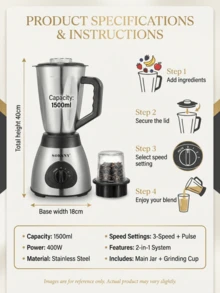 SOKANY Multipurpose Juicer Blender, Powerful Food Processor, Smoothie Maker, Efficiently Blends Fruits & Vegetables For Nutritious Supplements, Stainless Steel Blade Juicer, Durable And Easy To Clean, Suitable For Home, Office, Camping And More - View 4