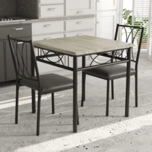 Esszimmertisch-Set für 2 Personen, quadratischer Esstisch und PU-gepolsterte Stühle, Küchen- und Esszimmer-Set für 2, 3-teiliges Esszimmertisch-Set für kleine Apartments - Grau - Übersicht 9