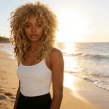 Blonde & Auburn Ombre Curly Wair Fluffy Layered Synthetic Wig Perfect For Daily Errands & Dates - Khaki - View 2