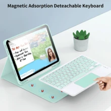 Detachable Rechargeable Touchpad Keyboard Case With Pen Slot, Compatible With Samsung Galaxy Tab / IPad / Redmi IPad SE, Magnetic Bluetooth Keyboard Cover (Mint Green) - Mint Green - View 5