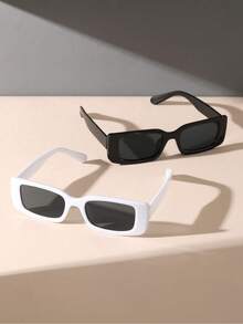 2pcs Retro Square Frame Fashion Glasses, European And American Style Unisex Eyewear - Black and White - View 6
