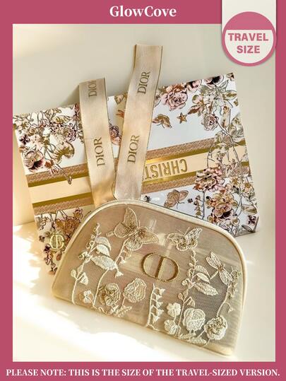  Christian Dior Materiel CD Embroidered Pouch, Butterfly And Floral Design Vanity Case