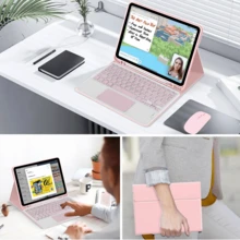 Keyboard Case With Detachable Rechargeable Bluetooth Keyboard (280mAh) And Touchpad For Samsung Galaxy Tab / IPad / Redmi IPad SE, With Pen Slot (Pink) - Pink - View 5