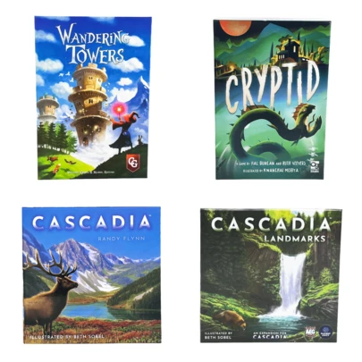 Wandering Towers & CRYPTID & CASCADIA & CASCADIA LANDMARKS Board Games, English Version, 2-4 Players, 30 Mins Playtime, Casual Party Fun Puzzle Card Games, Perfect For Friends' Parties & Team Building.