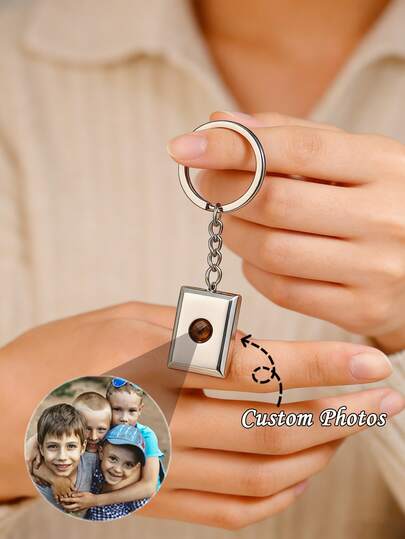 Custom Memory Photo Projection Keychain | Minimalist Square Metal Design | Slim Adjustable Chain | Multi-Tone Choices | Lightweight Daily Accessory | Ideal For Personal Use & Gifting