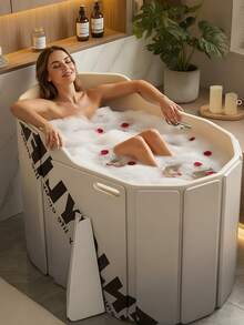 1pc Adult Portable Foldable Large Bathtub 33.4"X21.6"X29.5", 2-Person Independent Soaking Tub, No Installation Required, Insulated Spa Bathtub For Indoor/Outdoor Use, Great Gift - Bathroom Essential - A - View 5