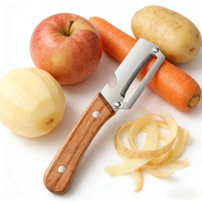 Buy 1 Get 1 Free No-Fuss Fruit Peeler, Quick & Convenient Peeling Tool With Non-Slip Wood Grip, Durable Stainless Steel For Daily Use