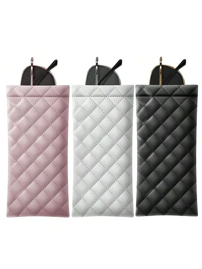 1 pieza Estuche de compresión portátil para hombres y mujeres - Bolsa de almacenamiento multifuncional de cuero PU, adecuada para gafas, teléfonos móviles, monedas, antifaces