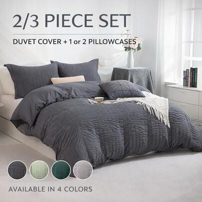 Molorca Double Seersucker Quilt Set Ultra Soft 2/3 PCs Bedding, Including Quilt Cover & Pillowcase, High-Quality Microfiber Hypoallergenic Duvet Cover, Pleated Design, Easy To Machine Wash, Breathable And Lightweight, Anti-Pilling, Invisible Zipper Design, Valentine's Day Seasonal Offers