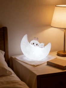 LED Rabbit Night Light, Moon Rabbit Lamp, Bedside Atmosphere Light, Cute Creative Desk Decor, Eid/Easter Gift, Eid Decoration, Suitable For Desk, Bedroom, Study, Home Decor - Multicolor - View 8