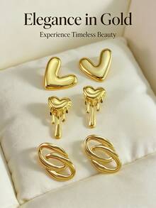 Solid Stainless Steel Earrings, Stainless Steel Jewelry, Women's Earrings, Pituitary Earrings, Gold-Plated Hinge Round Earrings, Bamboo, Texture, Diamond-Cut, Hexagonal, Square, Round, Butterfly Shape, Design, Solid Hypoallergenic Earrings Suitable For Sensitive Ears, Women's Charm Accessories, Middle Eastern Fashion Jewelry, Ramadan Decorative Jewelry And Accessories, Party And Festival Gifts (1/3 Pairs) - Multicolor - View 6