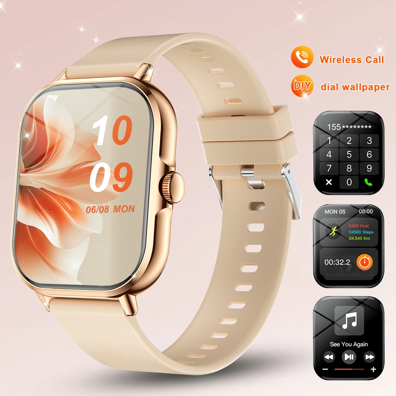 1pc Smart Sports Watch, Women's Watch, Wireless Calling, Message Notification, Remote Camera Control, Music Control, Multiple Sports Modes, Fitness Tracker, Stopwatch, Calorie, USB Charging - 240P Display, 180mAh Lithium-Ion Battery, Customizable Watch Face, Multi-Function Men's Watch, Holiday Gift