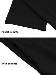 1-Pcs Women's Nightgown, With Pockets, Folded Cuffs, Round Neck, Short Sleeves, Available In Sizes S-XXL, Comfortable And Well-Fitting, Suitable For Spring And Summer Wear.  Women's Clothing, Women's Sleepwear, Women's Dress, Women's Short Dress. - màu đen - Xem 5