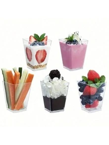 10pcs/20pcs/25pcs/50pcs/100pcs Transparent Square Dessert Cups - Ideal For Making Mousse, Pudding, Oatmeal, Fruit And Other Foods, Transparent Dessert Bowls, Mini Dessert Cups, Stackable - Clear - View 10
