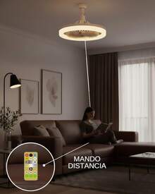 DOSYU 2 Ventiladores de Techo Cubierta Transparente LED Socket E27 Dimeable Movible Rotación 360° Ideal para la Oficina, Hogar, Escuela, Abanico Ventilador, 5 Aspas 3 Temperaturas de Luz Ajustable Control Remoto como de Televisión Estereo Bocina - Blanco - Ver 3