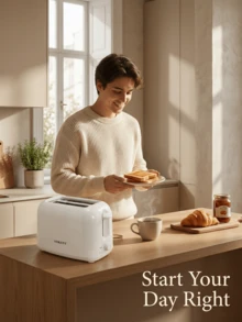 SOKANY 2-Slice Toaster With Extra Wide Slots, Stainless Steel Body, 6 Browning Settings, 700W Power, Compact Design, Removable Crumb Tray And Cancel Button, Auto-Eject Function For Easy Cleaning, Suitable For Dorm, Home And Apartment. Can Toast Bread, Bagels, Waffles And More. White Exterior Makes It A Perfect Valentine's Day Gift. - EU E Type Plug(220-240V) - View 9