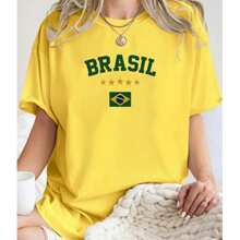 Brazil 5 Stars Women's Streetwear T-Shirt - Style, Comfort And National Pride World Cup 2026 - Màu vàng - Xem 1