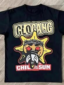 2026 Glo Gang Boyz Worldwide Tee Drink Cartoon Men's And Men's Cottonsss Short Sleeve TShirt Casual Street Couple TShirt Top - 黑色 - 查看 1