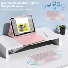 Keyboard Case With Detachable Rechargeable Bluetooth Keyboard (280mAh) And Touchpad For Samsung Galaxy Tab / IPad / Redmi IPad SE, With Pen Slot (Pink) - Pink - View 4