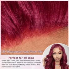 200% Density Brazilian Straight Burgundy Human Hair Blend Wig, 13x6 13x4 5x5 Lace Front Wig With Hairline, 13x6 13x4 5x5 Lace Front Closure Wig, Pre-Plucked Hairline With Baby Hair, Length 8-34 Inches - SBUG - View 7