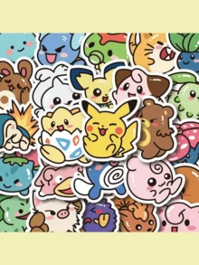 pokemon 53张热门宝可梦涂鸦贴纸，价格实惠，适用于剪贴簿、日记本、小龙、超梦包包、水杯、手机壳、电脑装饰等，防水，多场景适用，是馈赠佳品。 - 彩色 - 查看 3