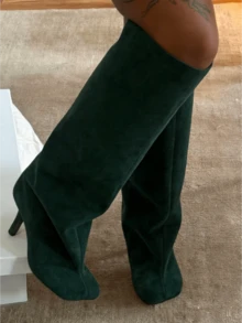 Luxury Fashion Women's Knee High Long Boots Square Toe Wide Calf Stiletto Heel Tall Boots - 綠色 - 查看 3