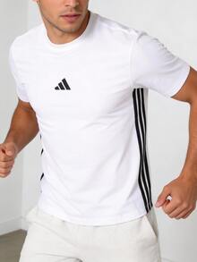 Adidas 男款T卹M 3S SJ T柔軟舒適休閒服飾運動短袖 - 白/黑色 - 查看 1