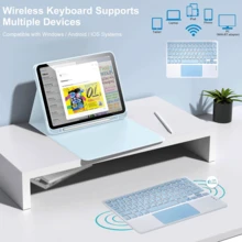 Detachable & Rechargeable (280mAh) Touchpad Keyboard Protective Case With Pen Slot, Magnetic Bluetooth Keyboard Cover Compatible With Samsung Galaxy Tab / IPad / Redmi IPad SE, Light Blue - Blue - View 5